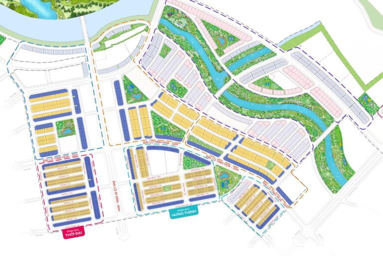 Phóng to hai phân khu Thời Đại và Hưng Thịnh trên tổng mặt bằng Vinhomes King Park